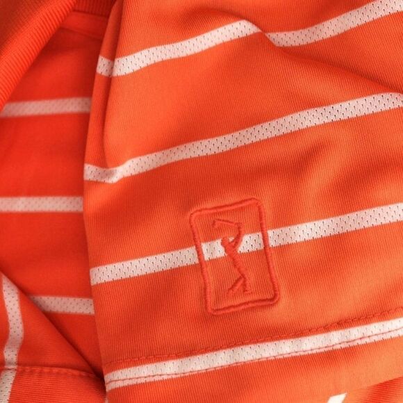 Polo Shirt Short Sleeve Side Vents Airflux Striped Orange & White Men's Size XL - Picture 4 of 4